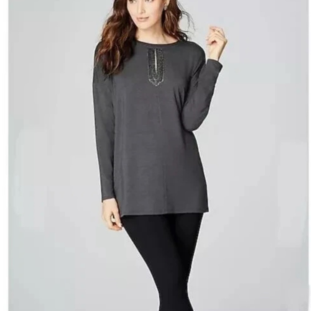 J. Jill Gray Tunic with Long Sleeves and Relaxed Fit